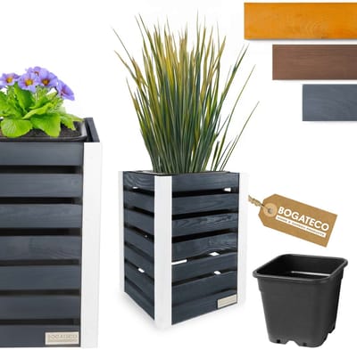 BOGATECO Houten Bloembak | Plantenbak | Bloempot 59 x 36 x 36 cm | Kruidenpot voor Thuis Tuin Balkon Terras | Pot met Kunststof Inzetstuk | Geïmpregneerd | Antraciet
