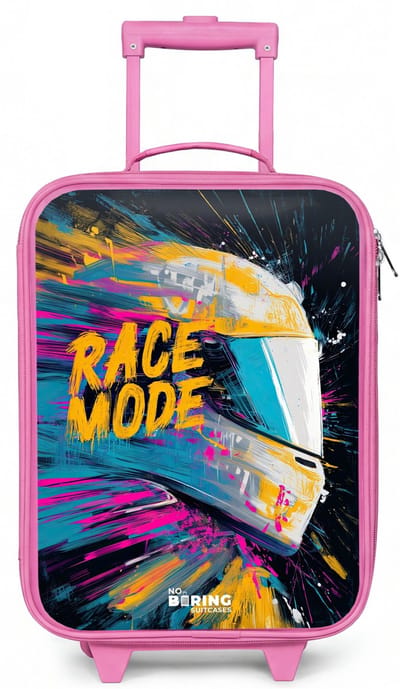NoBoringSuitcases.com® - Kinderkoffer roze - Kindertrolley meisje - Racehelm - Verfspatten - Penseelstreken - Race mode - Koffer kind lichtgewicht - Reiskoffer trolley voor kinderen - Koffertje met lichtgevende wieltjes - Rolkoffer