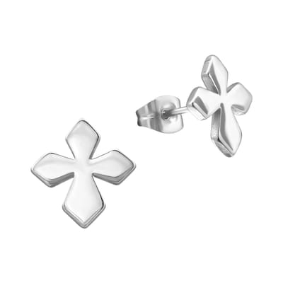 Aramat Jewels | Oorbellen | Stalen Oorbellen met kruisje – Zilverkleur – 12x11mm | | | |11mm | Staal | Kinderen, Volwassenen | Verkleurd niet