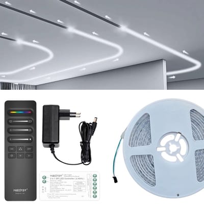 LED Strip Digitaal - IC/SPI - 6000k Koud Wit - 10 Meter - 126LED/M - SPI/Addresseerbaar - 24V - Waterdicht IP67 - RA>80 - Met lichteffecten - Inclusief Mi-Light(MiBoxer) SPI Controller en afstandsbediening