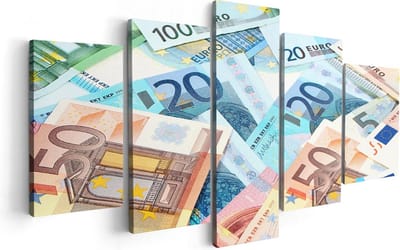 Artaza Canvas Schilderij Vijfluik Euro Geld Biljetten - Briefjes - 100x50 - Foto Op Canvas - Canvas Print