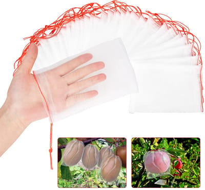 50 stuks Fruitbeschermingszakken - Insectennetten - Nylon netzakken - Tuinnetten met trekkoord - Fruitboomzakken - Geschikt voor fruit, groenten, bloemen ter bescherming tegen insecten, muggen, insecten en vogels - Wit
