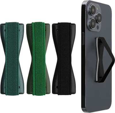kwmobile vingerhouder voor smartphone - Vingergreep voor telefoon - Zelfklevende finger holder - Set van 3 - In metallic petrol / donkergroen / zwart