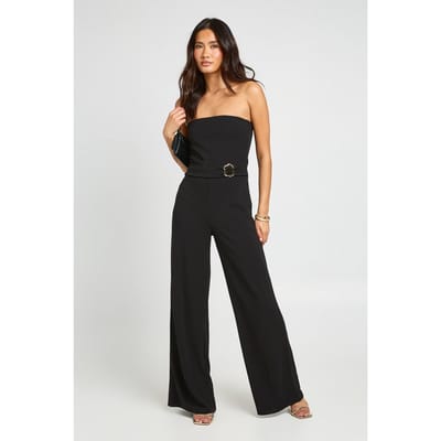 boohoo Dames Bandeau Jumpsuit Met Rechte Pijpen En Riemdetail | Black | Maat: 8