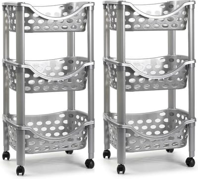 PlasticForte - keukentrolley - 2x - kunststof - zilver - 40 x 65 cm