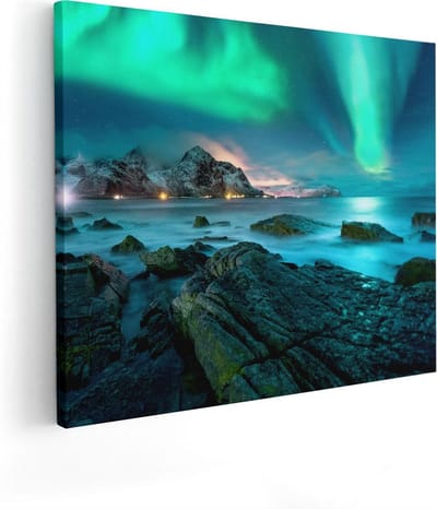 Artaza Canvas Schilderij Noorderlicht - 50x40 cm - Wanddecoratie Strand Zee - Muurdecoratie Bergen - Kamer Accessoires