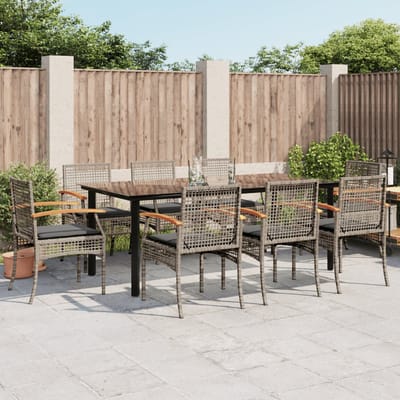 vidaXL - 9-delige - Tuinset - met - kussens - poly - rattan - grijs
