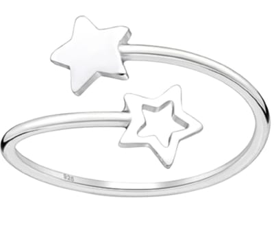 Joy|S - Zilveren sterren ring - verstelbaar (maat: zie omschrijving) - ster aanschuifring - type 7