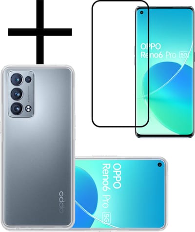 Hoesje - Met Screenprotector - Geschikt voor OPPO Reno 6 Pro - Sterk & Shockproof - Back Cover - Siliconen Case - Telefoon Hoes - Transparant