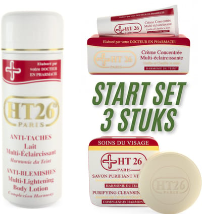HT26 Verhelderende Gezichtsverzorgingsset – 3-delig – Crème, Zuiverende Zeep & Exfoliërend Masker – Tegen Donkere Vlekken & Hyperpigmentatie – Voor Donkere & Gemengde Huid