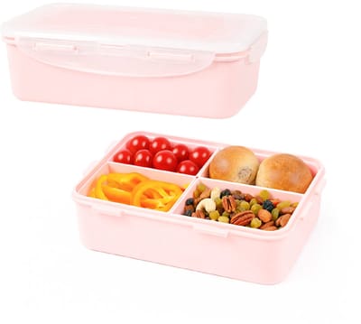 Lock&Lock Lunchbox - Snackdoosjes - Bentobox - Snackbox - Met Vakjes - 1,6 liter - Set 2 stuks - Lekvrij - BPA vrij - PFAS vrij - Snackbakjes - Fruitbakje school - Broodtrommel - Vershoudbakjes - Diepvriesbakjes - Volwassen en Kinderen - Roze
