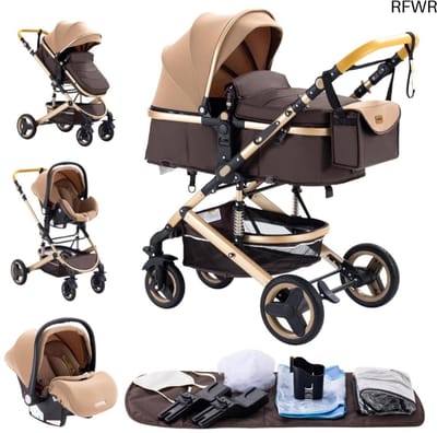 3-in-1 Kinderwagen voor Baby's en Peuters - Vouwbare Driewieler Kinderwagen met Hoge Landschap