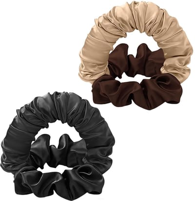 Dailygoods- Krullers zonder Hitte - Heatless Curlers Set - Satijnen Scrunchies - 2 Stuks (Zwart/Bruin) - Haarverzorging - Styling Accessoires - Haarrollers