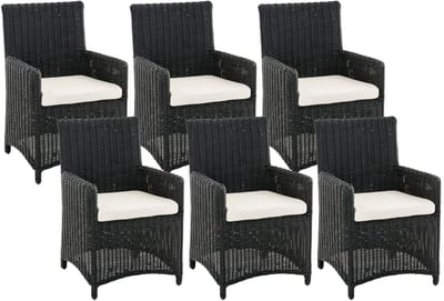 CLP 6-delige tuinstoelenset Fontana - polyrattan stoelen met hoge rugleuning en zitkussens zwart