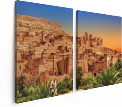 Artaza Canvas Schilderij Tweeluik Kasbah Ait Ben Haddou Stad in Marokko - 120x80 - Foto Op Canvas - Canvas Print