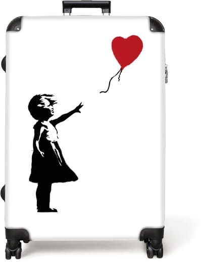 NoBoringSuitcases.com® - Koffer groot - Reiskoffer lichtgewicht - Meisje met rode ballon op witte achtergrond - Rolkoffer met 4 wielen - Grote trolley XL - 98 liter bagage