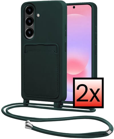 Hoes Geschikt voor Samsung A37 Met Telefoonkoord - Siliconen Hoesje Backcover Met Ketting - Donkergroen - 2 PACK