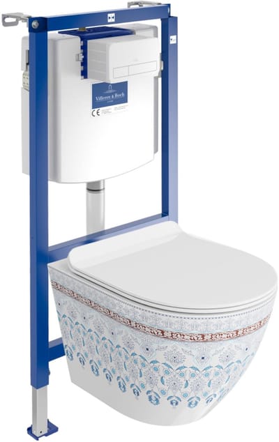 Villeroy&Boch Inbouwreservoir Complete Toiletset ViConnect H112 - Inbouw WC Hangtoilet Wandcloset SOFI SLIM FOLKLOR - Bedieningsplaat Wit - Voorwandelement voor toilet - Installatiesysteem