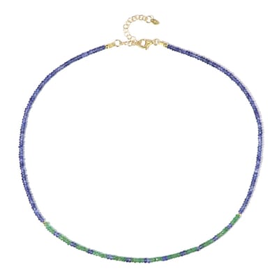 Cavill - Zilveren Halsketting - 925 Sterling Zilver Vermeil - Zambia Smaragd 5,216 ct & Blauwe Saffier 29,954 ct - Luxe Choker 45-50cm