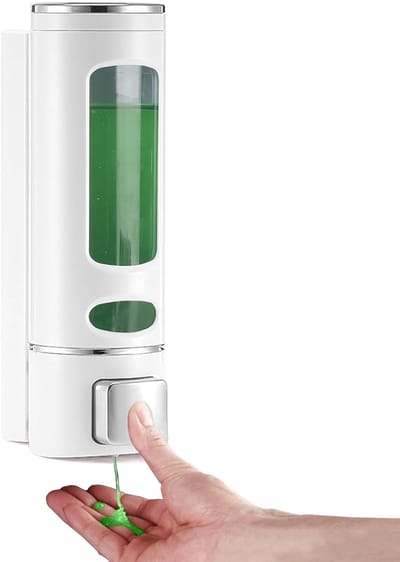 Ynkkvre - Seifenspender Wandbefestigung - Seifenspender Wand - Wandmontage Soap Dispenser - Duschgelspender - Pumpspender - Duschgelspender für Dusche - Duurzaam ABS Materiaal - 1*400ml Grote Capaciteit - Eenvoudige Wandmontage