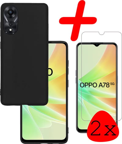 Hoesje Met 2x Screenprotector - Geschikt voor OPPO A78 5G - Sterk & Shockproof - Back Cover - Siliconen Case - Telefoon Hoes - Zwart