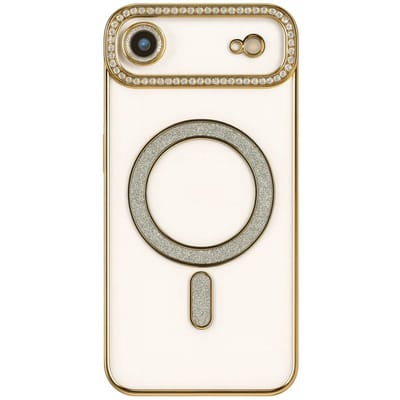Hoesje met Diamantjes en Glitter Geschikt voor: Apple iPhone 17 Air - MagSafe Glitter Hoesje - Goud met Diamanten steentjes - Glamour Hoesje