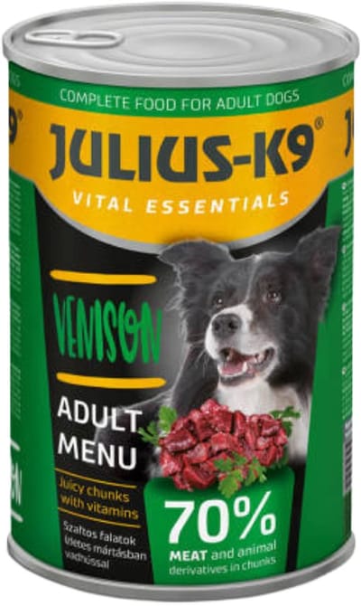 Julius-K9 - Hondenvoer - Natvoer hond - Blikvoer hond - Hert - 5 x 1240g
