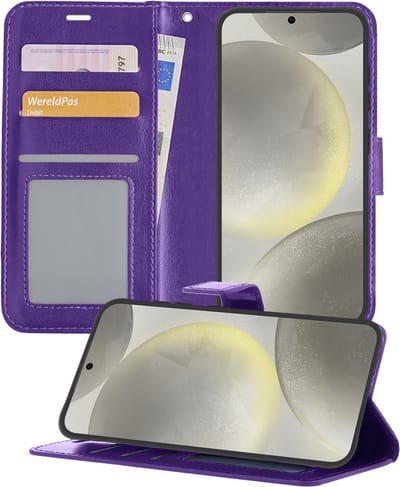 Hoesje - Met Pasjeshouder - Geschikt voor Samsung Galaxy S24 - Luxe Bookcase Portemonee - Flip Case - Kunstleer Book Case - Flipcase - Book Cover - Walletcase - Portemonneehoes - Telefoonhoesjes - Paars