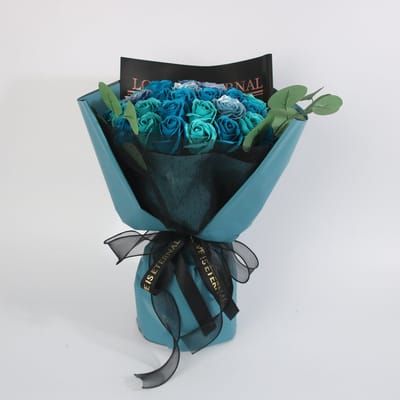 La Roselle Amsterdam Love Is Eternal Luxe Rozenboeket – Geurende Kunstrozen met Eucalyptus – Blauw/Turquoise