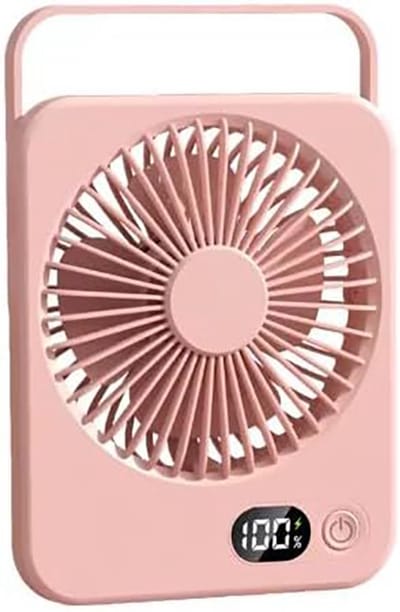 Draagbare bureauventilator USB oplaadbaar - 180° kantelbaar vouwmodel - batterijscherm - 5 snelheden - ultradun stil - Roze