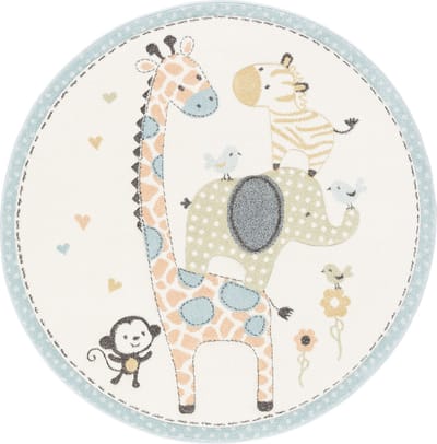 Pergamon Vloerkleed Maui Kids Safari Dieren Gekleurde Ronde