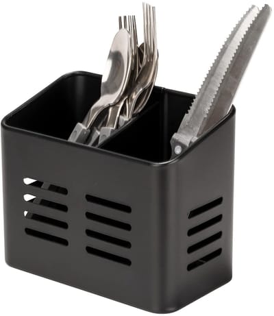 Dailygoods - volumoon Keukengereihouder, roestvrijstalen gebruiksvoorwerpenhouder, bestekafdruiprek met 2 vakken, opslag van keukengerei, voor lepels, spatels, vorken, aanrecht (zwart)