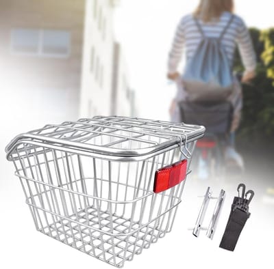 Fietsmand met deksel - Fietsopbergoplossing - Dagelijkse ritten - Universeel metalen frame - 38x31x275 cm - Zilver