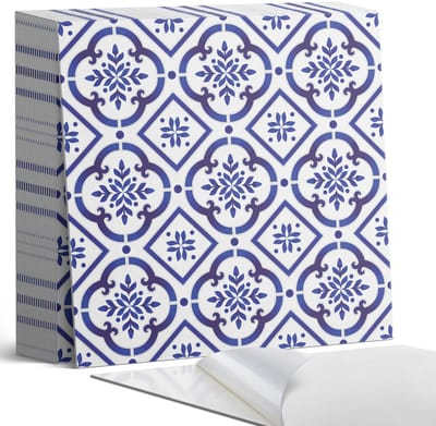Coloray Plaktegels - Tegelpatroon met ornamenten Zelfklevende Tegels - 20 cm x 20 cm - Blauw Plaktegels - 20 stuks - Vierkant PVC Tegels - Plaktegels Badkamer - Plaktegels Vloer - Vinyl Tegels Zelfklevend - Wandtegel Zelfklevend