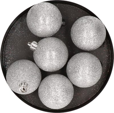 Cosy & Trendy Kerstballen - 6x st - zilver - glitters - D8 cm - kunststof - kerstversiering