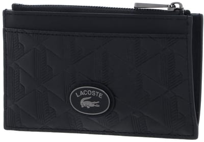 LACOSTE Leren Kaarthoes Nomogramme Zip Credit Card Holder Noir Zwart
