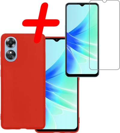 Hoesje Met Screenprotector - Geschikt voor OPPO A17 - Sterk & Shockproof - Back Cover - Siliconen Case - Telefoon Hoes - Rood