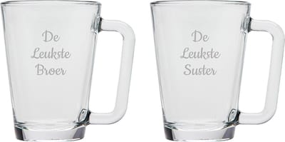 Gegraveerde theeglas 26cl De Leukste Broer-De Leukste Suster