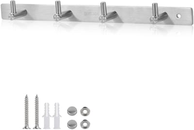 Dailygoods- Kledinghaken - Wandgarderobehaken met 4 haken - Roestvrij Staal - Afmetingen 31 cm - Super Draagvermogen - Voor Badhanddoeken/Sleutels - Kapstok