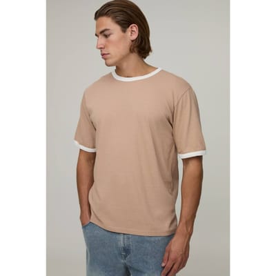 Regular Fit Vintage Wash Ringer T-shirt | Brown | Size XS