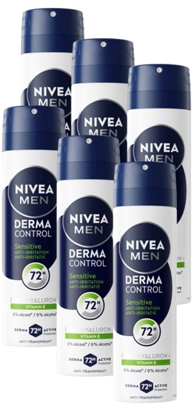 NIVEA MEN Derma Control Sensitive Anti-Transpirant Deo Roller - Deodorant - 72u Bescherming - Voordeelverpakking 6 x 150ml