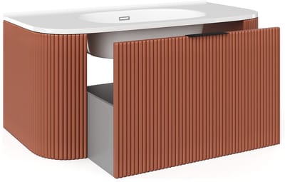 Vente-unique Zwevend gestreept badkamermeubel met inbouwwastafel - Mat terracotta - 100 cm - LOMERI