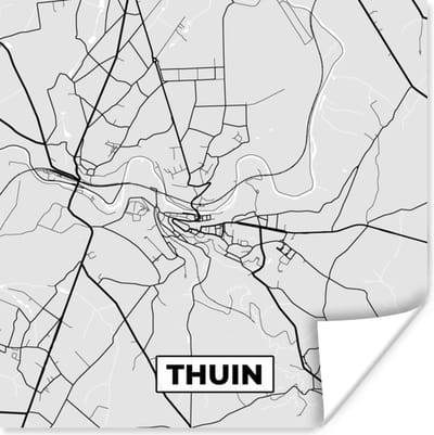 Poster Stadskaart – Plattegrond – België – Zwart Wit – Thuin – Kaart - 100x100 cm XXL