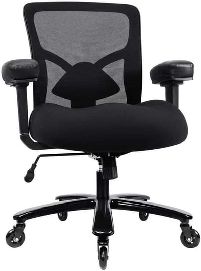 Grote & Stevige Kantoostoel tot 227 kg – Ergonomische Netstof Bureau Stoel Met Brede Zitting, Verstelbare Lendensteun, Metalen Onderstel, Rubber Wieltjes En 4D Armleuningen