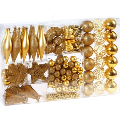 Deuba Kerstboomballen - Set van 102 Kunststof Ø3-6cm - Mat Glanzend Goud