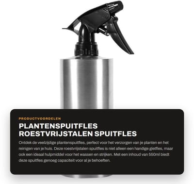 Dailygoods- Plantenspuitfles Roestvrij Staal 550ml - Multifunctioneel - Pompsproeikop - Antislip - Eenvoudig te gebruiken - Voor bloemen en reinigingsoplossing - Sproeifles