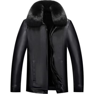 Nieuwe herenjas uit één stuk van bont voor mannen van middelbare en oudere leeftijd, PU-leren jas voor papa, plus fluweel en verdikking winter 5XL black