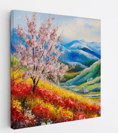 Saammp Canvas Schilderij - Kleurrijk landschap - Abstract - Natuur - 20x20 - Foto op canvas - Wanddecoratie - Muurdecoratie Woonkamer - Slaapkamer decoratie - Canvas Print