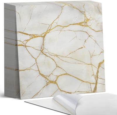 Coloray Plaktegels - Elegant marmer met aderen Zelfklevende Tegels - 20 cm x 20 cm - Wit Plaktegels - 20 stuks - Vierkant PVC Tegels - Plaktegels Badkamer - Plaktegels Vloer - Vinyl Tegels - Wandtegel Zelfklevend