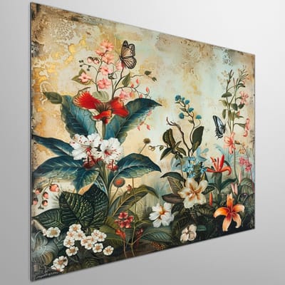Vintage botanisch | Oude bloemenpracht: een nostalgisch botanisch meesterwerk met vintage charme | Kunst - 20x20 centimeter op Dibond | Foto op Dibond